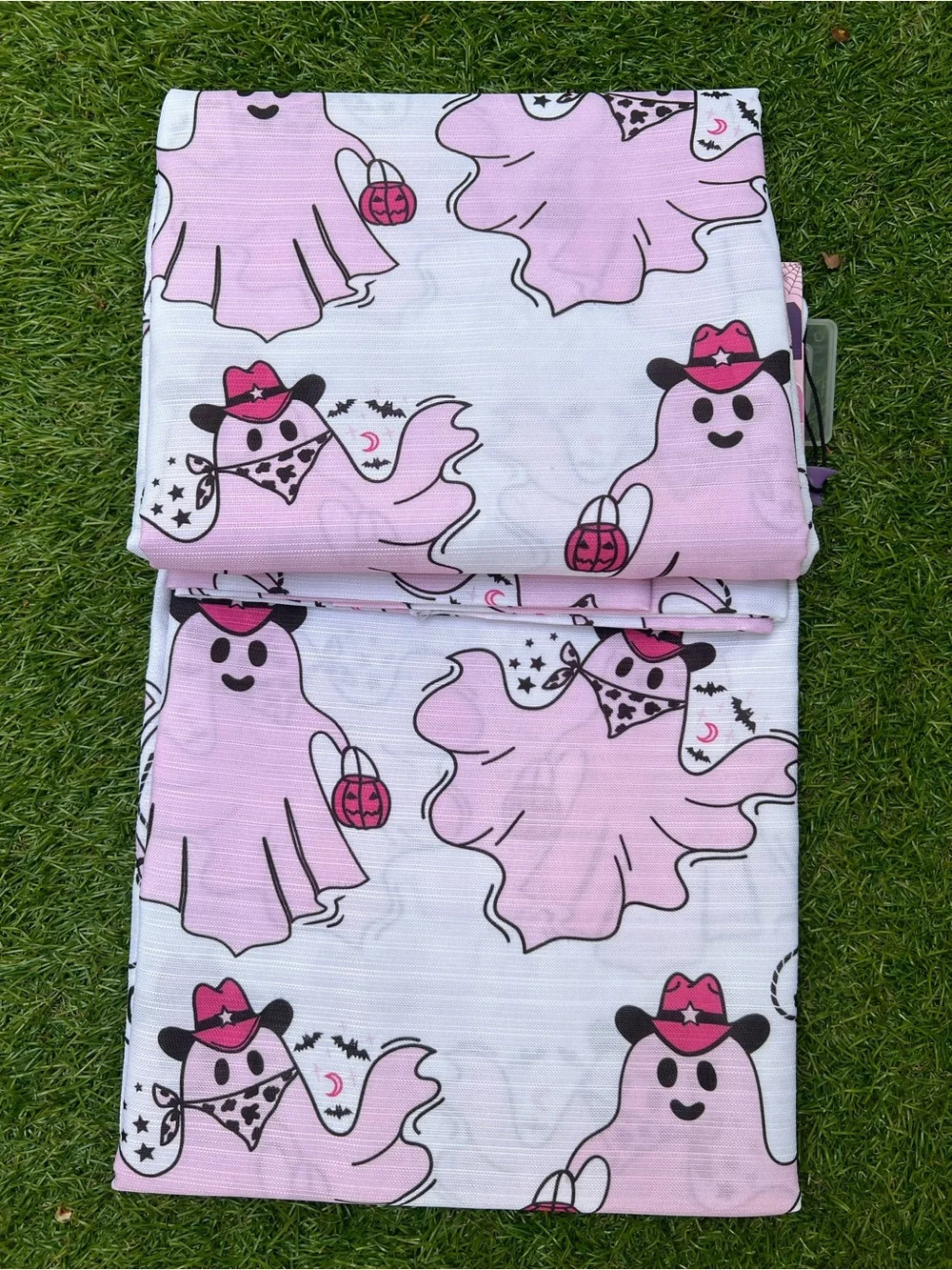 Pink Cowgirl Western Ghosts Halloween Fabric Shower Curtain